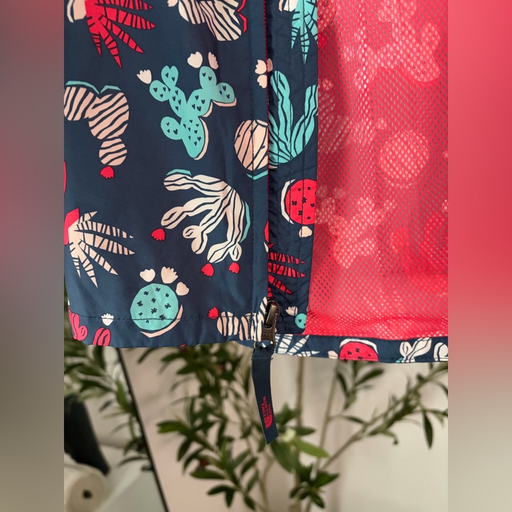 The North Face Kids Navy Rain Jacket with Coral and Teal Cactus Print - Picture 5 of 5
